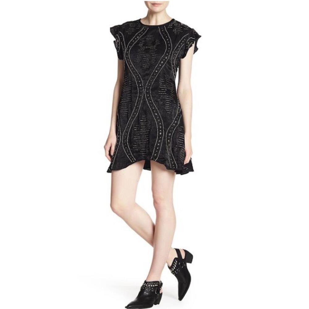 Free People Black Shine The Stars Embellished Bead Mini Dress - Size - Small